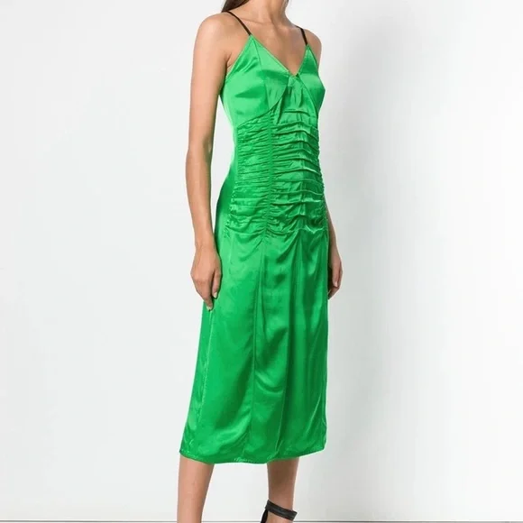 Helmut Lang Ruched Slip Dress, Green, US 0